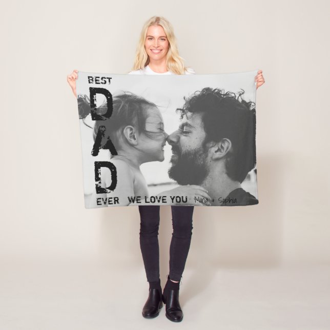 Best Dad Ever Custom Name Photo Cool Father's Day Fleece Blanket (In Situ)
