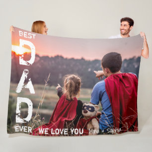 Best Dad Ever Custom Name Photo Cool Father's Day Fleece Blanket