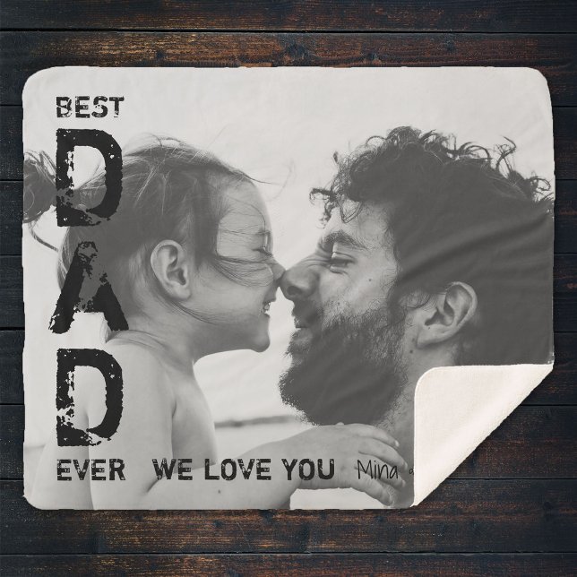 Best Dad Ever Custom Name Photo Cool Father's Day Sherpa Blanket (Creator Uploaded)