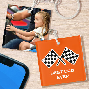 Best Dad Ever Custom Photo Car Flags Orange Key Ring