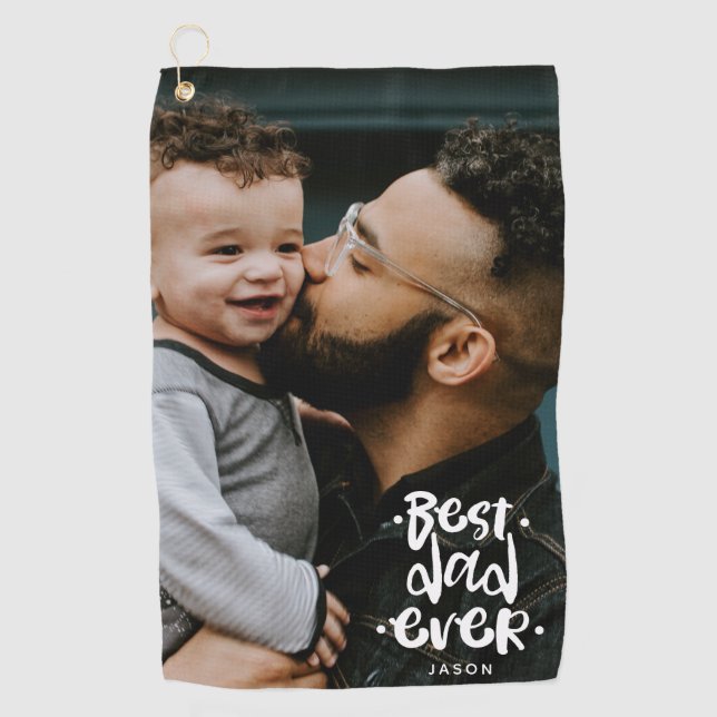 Best Dad Ever Custom Photo Father's Day Gift Name Golf Towel (Front)