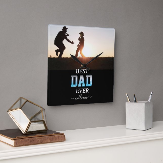 Best Dad Ever Custom Photo Father's Day  Square Wall Clock (Office)