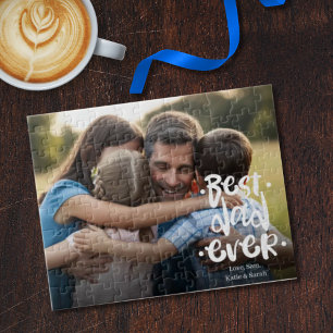 Best Dad Ever Custom Photo From Kids White Script Jigsaw Puzzle