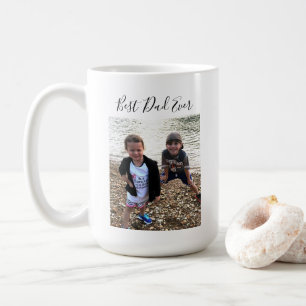 Best Dad Ever Custom Photo Modern Calligraphy Coffee Mug