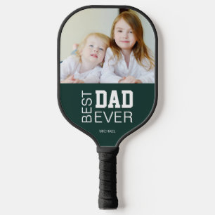 Best Dad Ever Custom Photo Name Green Pickleball Paddle