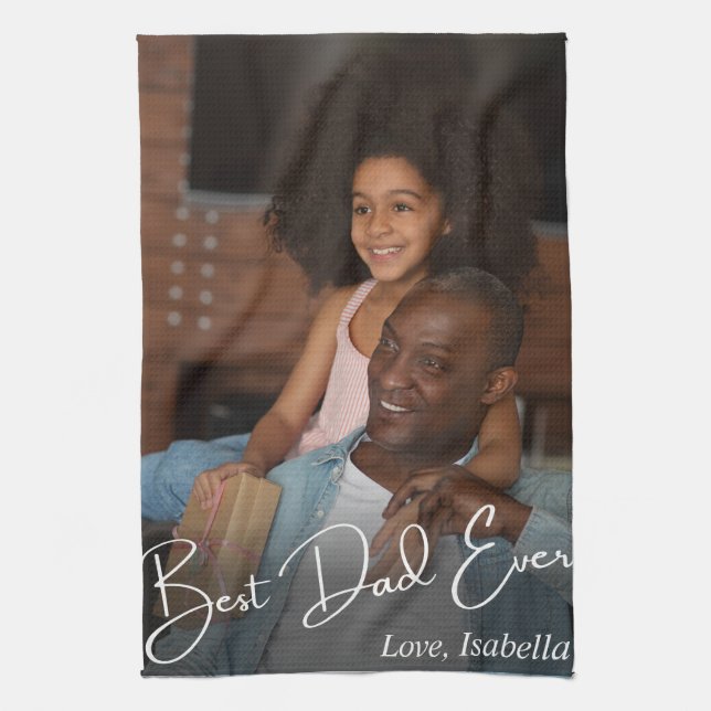 Best Dad Ever Custom Photo Tea Towel (Vertical)