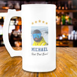 Best Dad Ever Custom Photo Text Five Stars Frosted Glass Beer Mug<br><div class="desc">Upload a photo, customise the text, and easily create your personalised beer mug. Click EDIT to change the text colours. You can TRANSFER this DESIGN on other Zazzle products and adjust it to fit most of the Zazzle items. Standard Studio designs are made in high-resolution graphics for a professional print....</div>