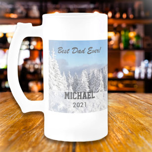 Best Dad Ever Custom Photo Text Personalised Frosted Glass Beer Mug