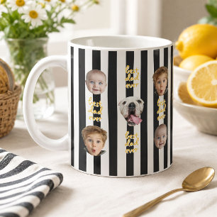 Best Dad Ever Cute Black Stripes Baby 3 Face Photo Coffee Mug