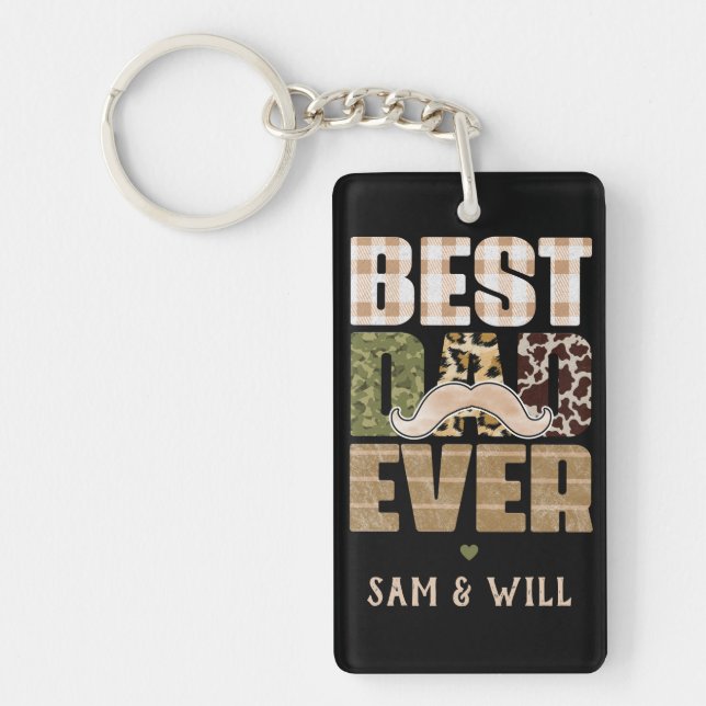 Best Dad Ever | Cute | Checkered Pattern Key Ring (Front)