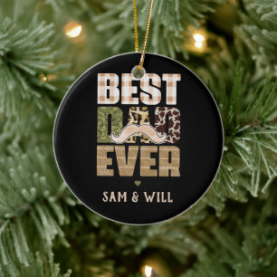 Best Dad Ever Cute Chequered Pattern Ceramic Ornament