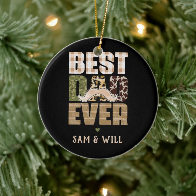 Best Dad Ever | Cute | Chequered Pattern Ceramic Ornament (Tree)