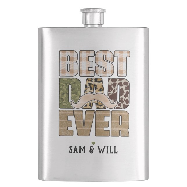 Best Dad Ever | Cute | Chequered Pattern Flask (Front)