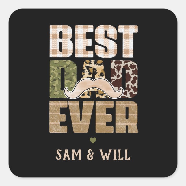 Best Dad Ever | Cute | Chequered Pattern Square Sticker (Front)
