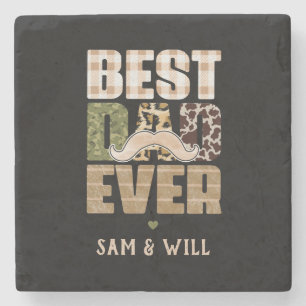 Best Dad Ever Cute Chequered Pattern Stone Coaster