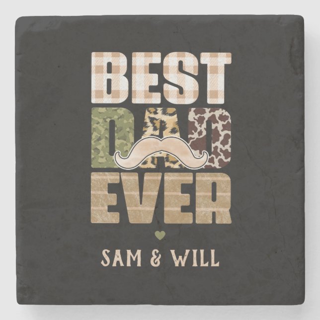 Best Dad Ever | Cute | Chequered Pattern Stone Coaster (Front)