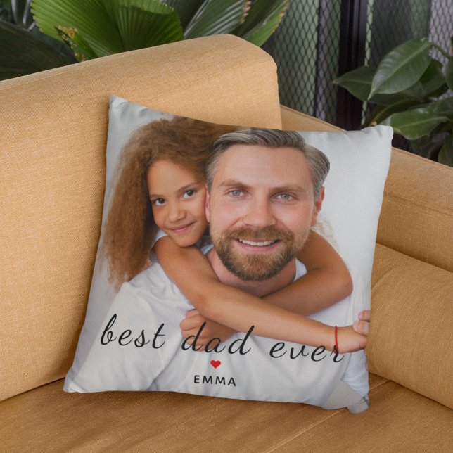 Best Dad Ever Cute Red Heart Customs Photo & Text Cushion (Creator Uploaded)