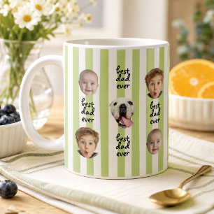 Best Dad Ever Cute Stripes Baby 3 Face Photo Coffee Mug