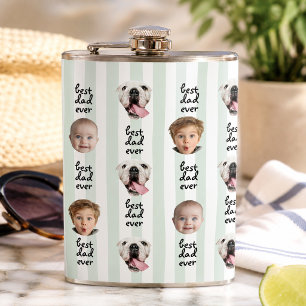 Best Dad Ever Cute Stripes Baby 3 Face Photo Hip Flask