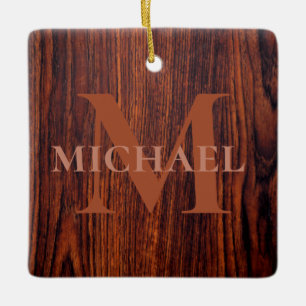 Best Dad Ever Dark Mahogany wood grain  Ceramic Ornament