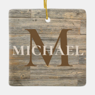 Best Dad Ever Distressed rustic light wood grain  Ceramic Ornament