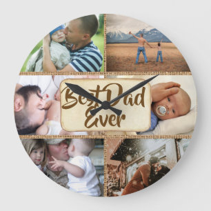 Best dad ever DIY 6 photo rustic jute picture Large Clock