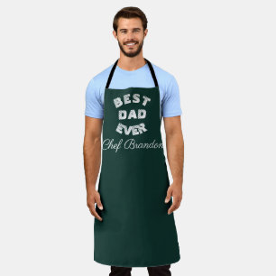 Best Dad Ever Elegant Green White Name Modern Apron