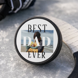 Best Dad Ever Family Kids Father Photo Hockey Puck