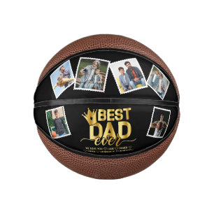 Best Dad Ever Family Photo Father's Day Black Gold Mini Basketball