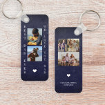 Best dad ever father personalised 5 photo collage key ring<br><div class="desc">Best dad ever we love you dad bold white typography on dark navy blue chalkboard Father's Day personalised double sided keychain with your 5 photos,  your text,  and your signature.</div>