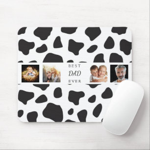 Best dad ever father photo collage cow black white mouse pad