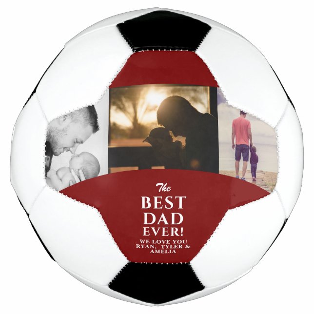 Best Dad Ever Father`s Day 3 Photo Collage Soccer Ball (Front)