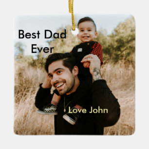 Best dad ever father's dad gift photo name simple ceramic ornament