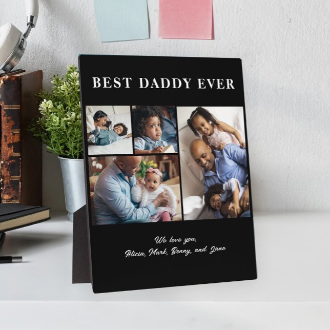 Best Dad Ever Father's Day 4 photo collage black Plaque (Creator Uploaded)