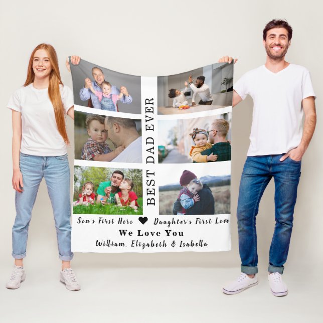 Best Dad Ever Father's Day 6 Photo Collage family  Fleece Blanket (In Situ)