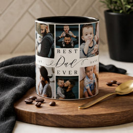 Best Dad Ever | Father's Day 8 Photo Collage Two-Tone Coffee Mug