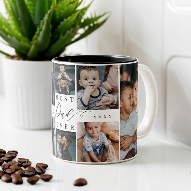 Best Dad Ever | Father's Day 8 Photo Collage Two-Tone Coffee Mug (Best Dad Ever | Father's Day 8 Photo Collage Two-Tone Coffee Mug)