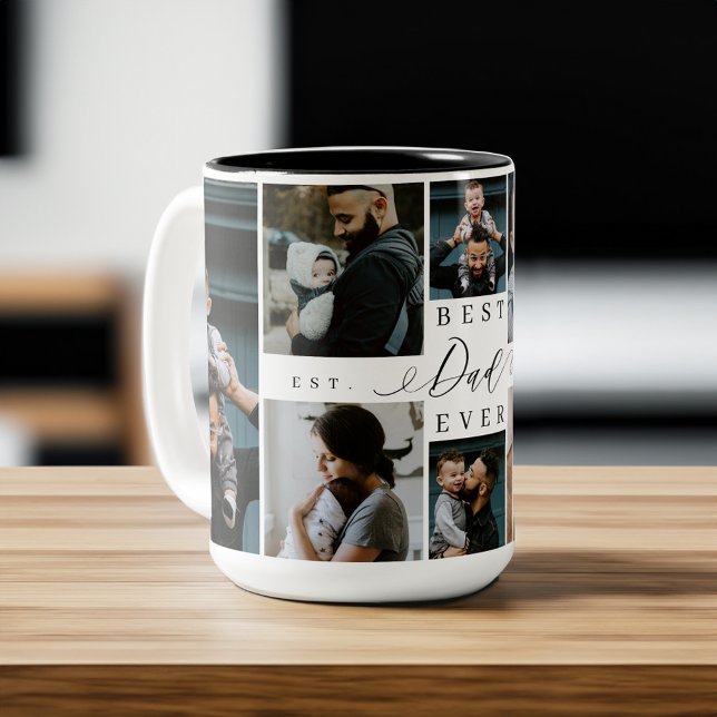 Best Dad Ever | Father's Day 8 Photo Collage Two-Tone Coffee Mug (Best Dad Ever | Father's Day 8 Photo Collage Two-Tone Coffee Mug)