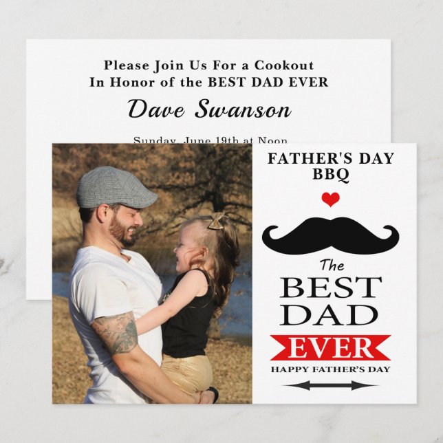 Best Dad Ever Fathers Day BBQ Add Photo Moustache Invitation (Front/Back)