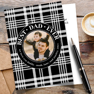 Best Dad Ever Father's Day Buffalo Plaid Photo Holiday Card