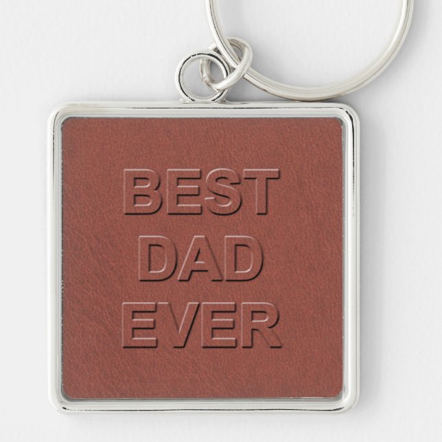 Best Dad Ever Fathers Day Faux Brown Leather Gift Key Ring (Front)