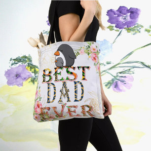Best Dad Ever Fathers Day Floral Penguin Tote Bag