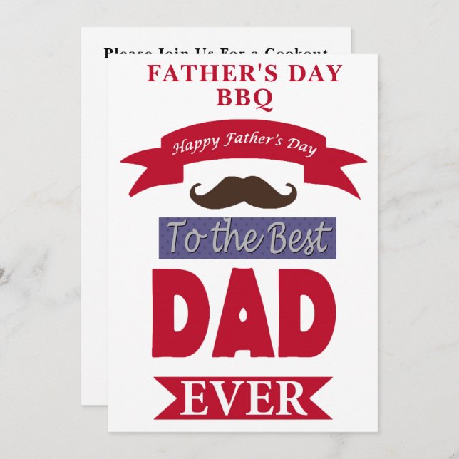 Best Dad Ever Fathers Day Moustache BBQ Party Invitation (Front/Back)