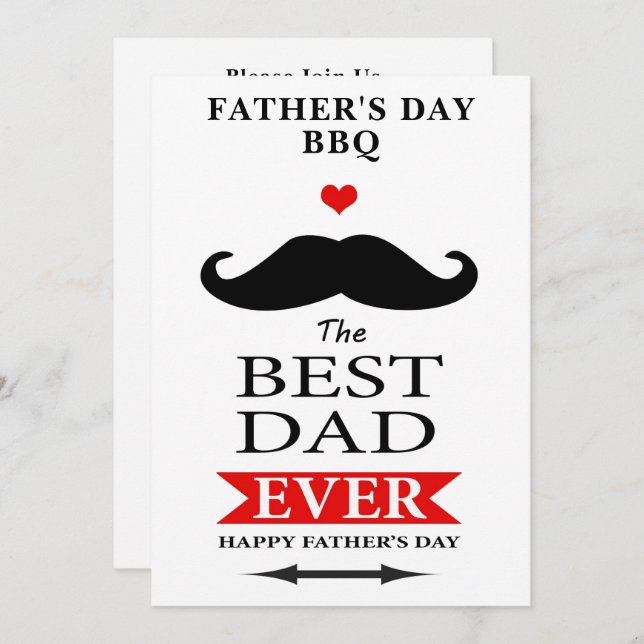 Best Dad Ever Fathers Day Moustache Luncheon BBQ Invitation (Front/Back)