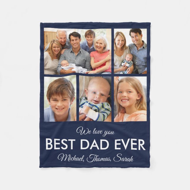 Best Dad Ever Fathers Day Photo Collage Fleece Blanket (Front)