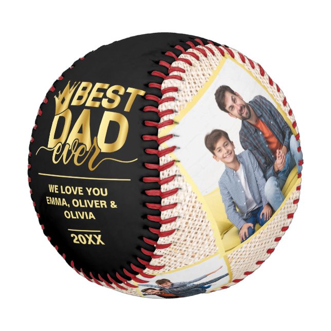 Best Dad Ever Fathers Day Photo Collage Golden Baseball (Angled)