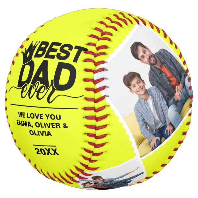 Best Dad Ever Fathers Day Photo Collage Keepsake Softball (Angled)