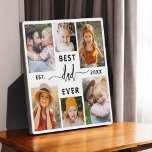 Best Dad Ever - Father's Day Photo Collage Plaque<br><div class="desc">Celebrate your dad with the "Best Dad Ever" Father's Day Photo Collage Plaque, a heartfelt tribute to the man who means the world to you. This beautifully crafted plaque features a high-quality, customisable photo collage, allowing you to showcase cherished memories and special moments. The collage is elegantly arranged around the...</div>