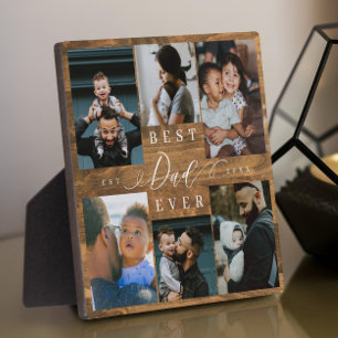 Best Dad Ever Father's Day Photo Collage Woodgrain Plaque