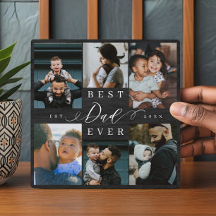 Best Dad Ever Father's Day Photo Collage Woodgrain Plaque